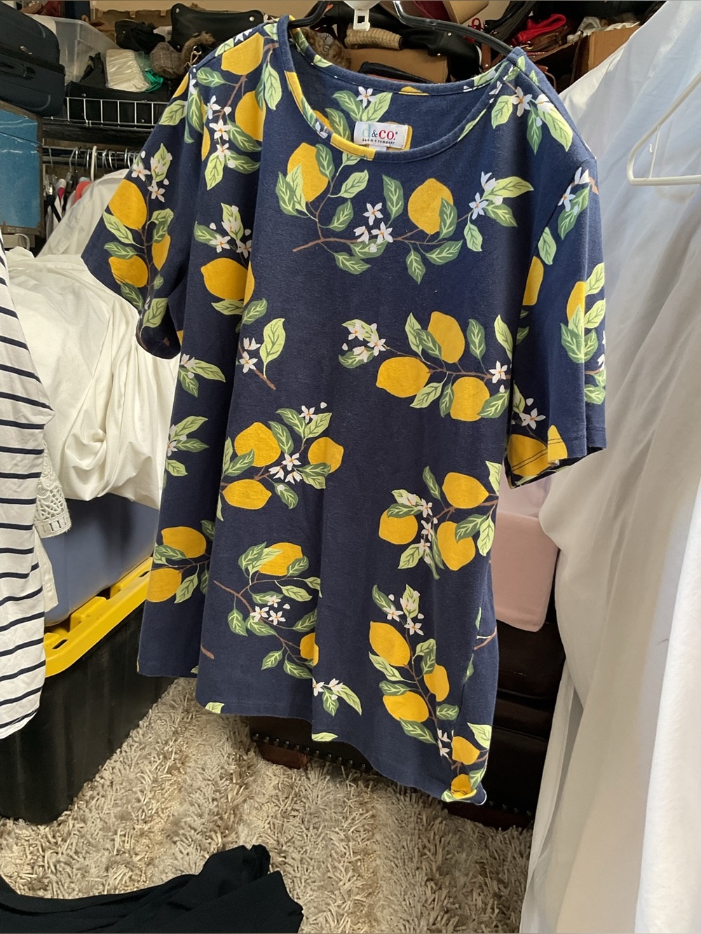 D&C company Navy Tee with Yellow Lemon Print